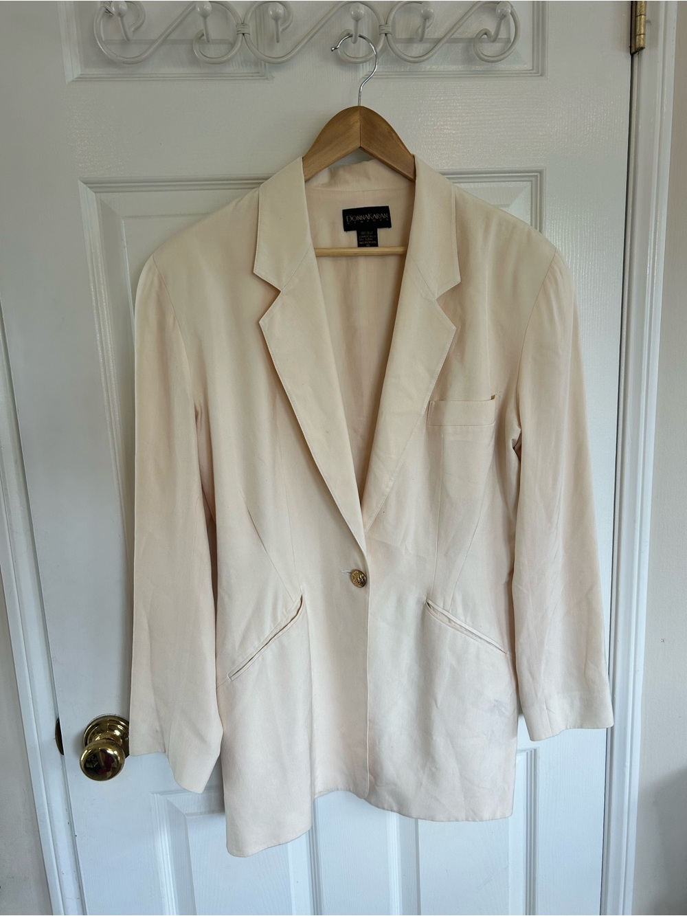 Donna Karan VINTAGE Light Cream Single-Button Blazer 100% Silk
